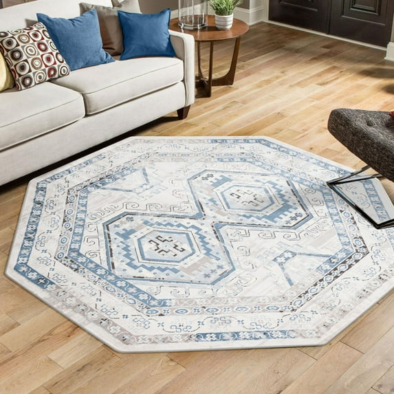 Unique Loom Charlotte Collection Area Rug - Quail (7' 10" Octagon Gray Blue/Ivory)