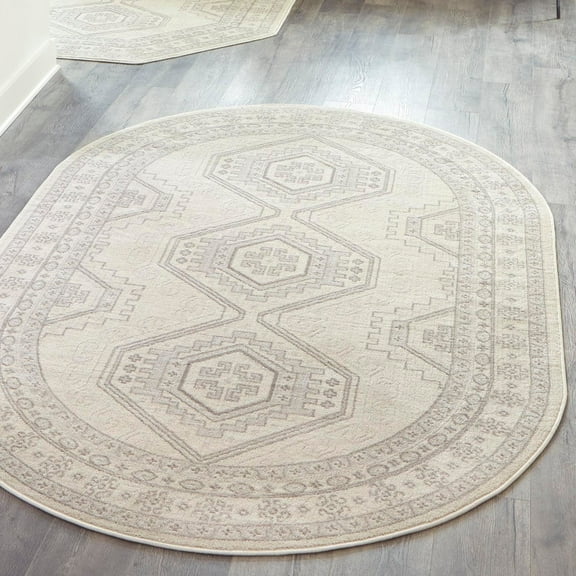 Unique Loom Charlotte Collection Area Rug - Quail (4' 1" x 6' 1" Oval Ivory/Light Brown)