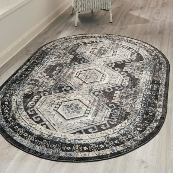 Unique Loom Charlotte Collection Area Rug - Quail (7' 10" x 10' Oval Gray/Light Blue)