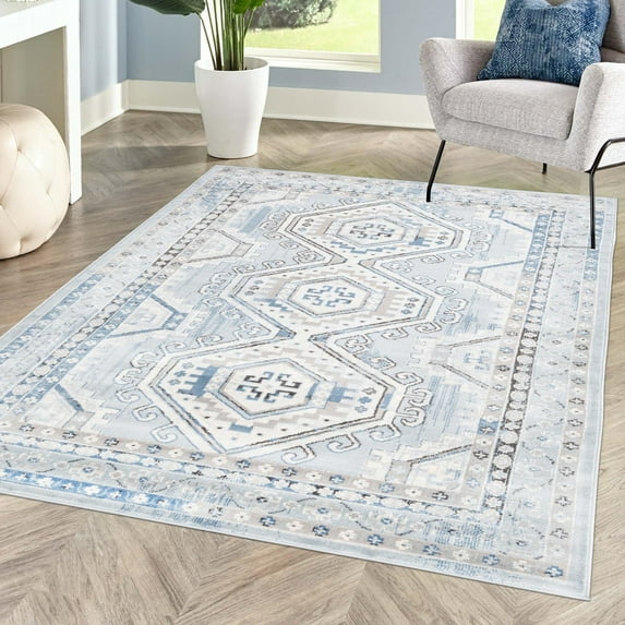 Unique Loom Charlotte Collection Area Rug - Quail (7' 1" x 10' Rectangle Aqua Blue/Gray)