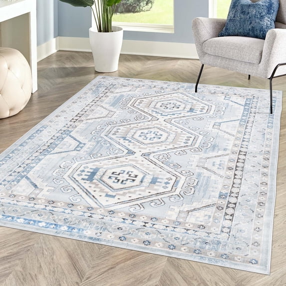 Unique Loom Charlotte Collection Area Rug - Quail (9' x 12' Rectangle Aqua Blue/Gray)
