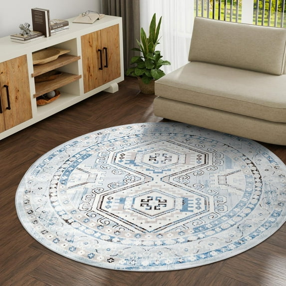 Unique Loom Charlotte Collection Area Rug - Quail (5' 3" Round Aqua Blue/Gray)