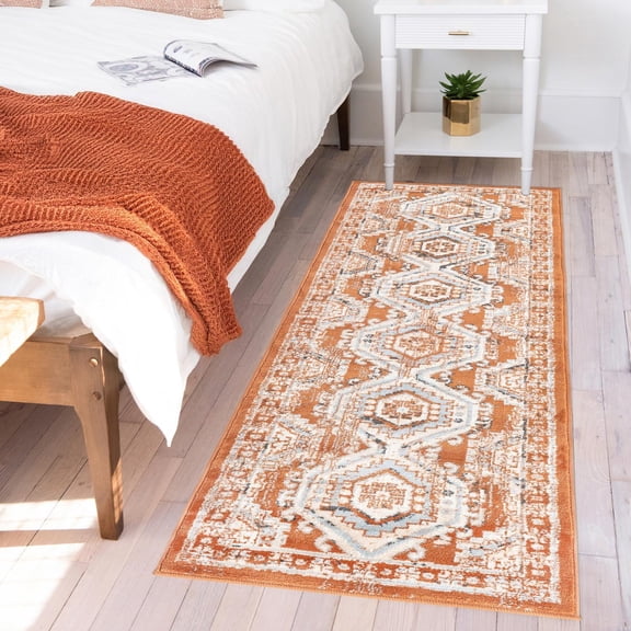 Unique Loom Charlotte Collection Area Rug - Quail (3' 1" x 13' 1" Runner Terracotta/Light Blue)