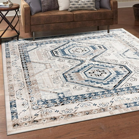 Unique Loom Charlotte Collection Area Rug - Quail (4' 1" Square Gray Blue/Ivory)