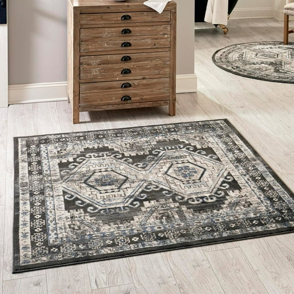 Unique Loom Charlotte Collection Area Rug - Quail (4' 1" Square Gray/Light Blue)