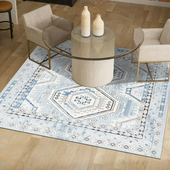 Unique Loom Charlotte Collection Area Rug - Quail (5' 3" Square Aqua Blue/Gray)