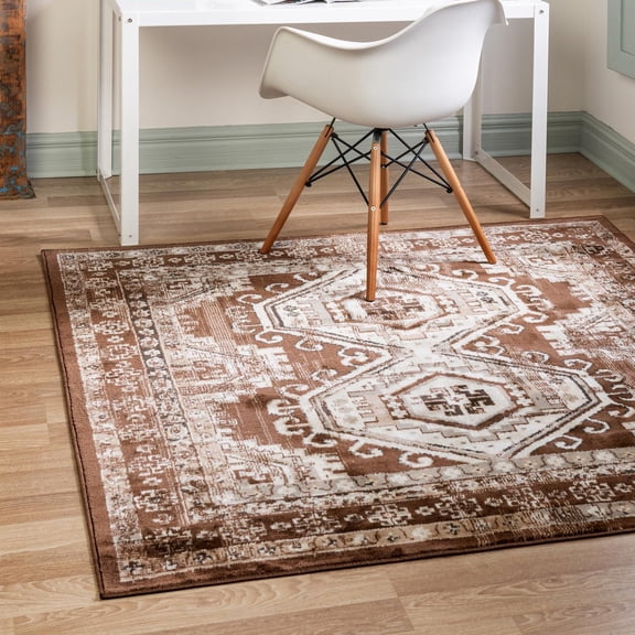 Unique Loom Charlotte Collection Area Rug - Quail (5' 3" Square Brown/Gray)