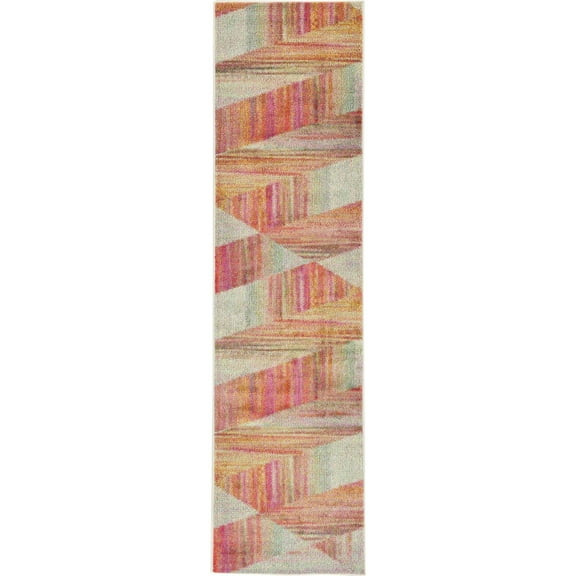 Unique Loom Quartz Lyon Rug Multi/Blue 2' 7" x 10' Runner Geometric Contemporary Perfect For Bathroom Hallway Mud Room Laundry Room