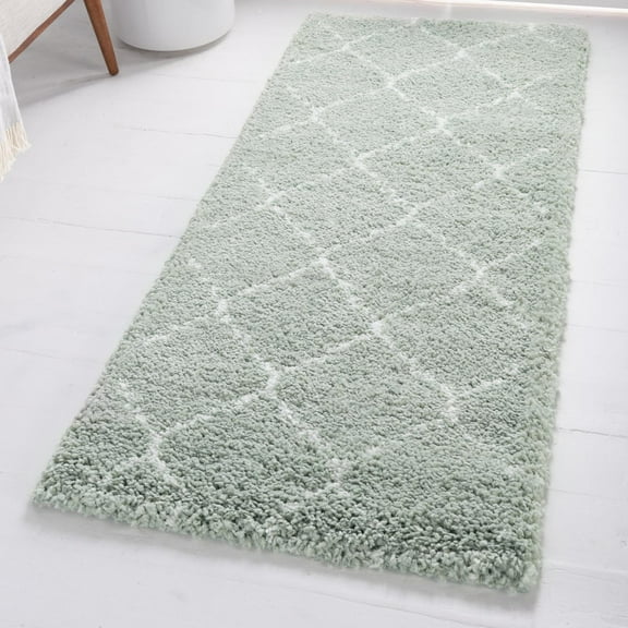 Unique Loom Rabat Shag Collection Area Rug - Fractured (2' 7" x 6' 1" Runner Light Green/Ivory)