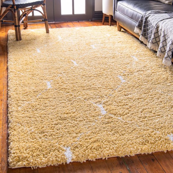 Unique Loom Rabat Shag Collection Area Rug - Fractured (4' 1" x 6' 1" Rectangle Yellow/Ivory)