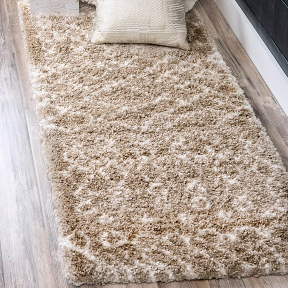 Unique Loom Rabat Shag Collection Area Rug - Geometric (2' 7" x 6' 1" Runner Taupe/Ivory)