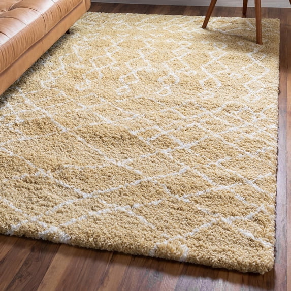 Unique Loom Rabat Shag Collection Area Rug - Geometric (8' x 10' Rectangle Yellow/Ivory)