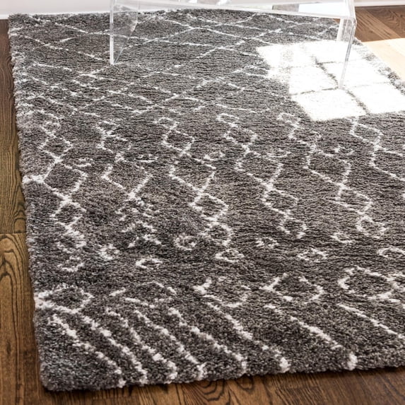 Unique Loom Rabat Shag Collection Area Rug - Geometric (9' x 12' 2" Rectangle Gray/Ivory)