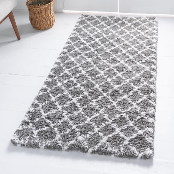 Unique Loom Rabat Shag Collection Area Rug - Marble (2' 7" x 6' 1" Runner Gray/Ivory)