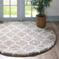 thumbnail image 1 of Unique Loom Rabat Shag Collection Area Rug - Marble (5' 1" Round Taupe/Ivory), 1 of 7