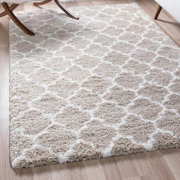 Unique Loom Rabat Shag Collection Area Rug - Marble (5' 1" x 8' Rectangle Taupe/Ivory)