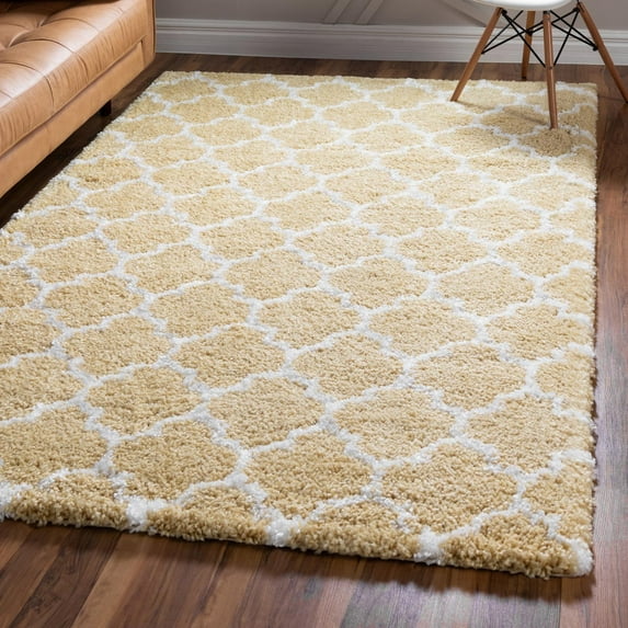 Unique Loom Rabat Shag Collection Area Rug - Marble (5' 1" x 8' Rectangle Yellow/Ivory)