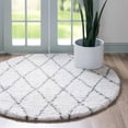 thumbnail image 1 of Unique Loom Rabat Shag Collection Area Rug - Trellis (8' Round Pure Ivory/Gray), 1 of 6