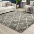 thumbnail image 1 of Unique Loom Rabat Shag Collection Area Rug - Trellis (8' Square Gray/Ivory), 1 of 7