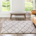 thumbnail image 1 of Unique Loom Rabat Shag Collection Area Rug - Trellis (8' Square Pure Ivory/Gray), 1 of 7