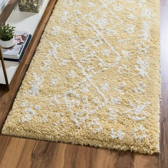 Unique Loom Rabat Shag Collection Area Rug - Tribal (2' 7" x 6' 1" Runner Yellow/Ivory)