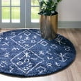 thumbnail image 1 of Unique Loom Rabat Shag Collection Area Rug - Tribal (5' 1" Round Navy Blue/Ivory), 1 of 7