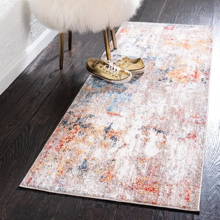 Unique Loom Rainbow Collection Area Rug - Dispersive (2' 7" x 12' Runner Multi/Beige)
