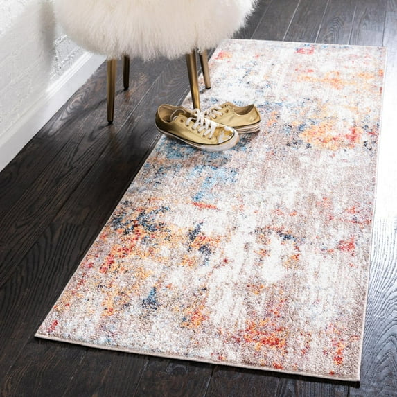Unique Loom Rainbow Collection Area Rug - Dispersive (2' 7" x 12' Runner Multi/Beige)