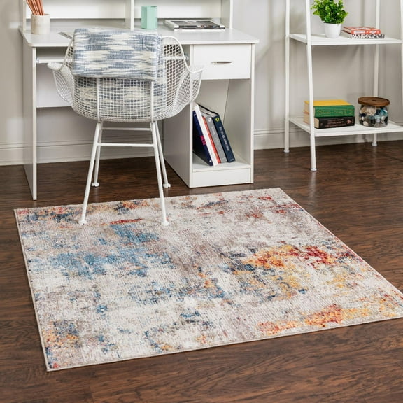 Unique Loom Rainbow Collection Area Rug - Dispersive (4' Square Multi/Beige)