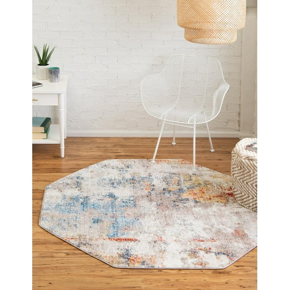 Unique Loom Rainbow Collection Area Rug - Dispersive (5' Octagon Multi/Beige)