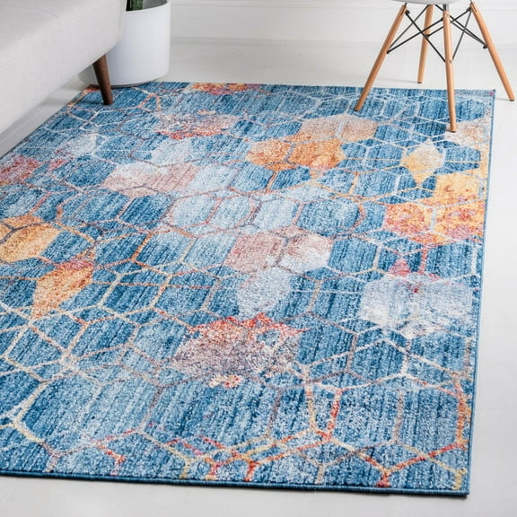 Unique Loom Rainbow Collection Area Rug - Honeycomb (2' 2" x 3' 1" Rectangle Blue/Beige)