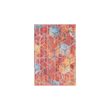 Unique Loom Rainbow Collection Area Rug - Honeycomb (2' 2" x 3' 1" Rectangle Red/Blue)