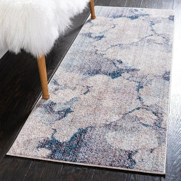 Unique Loom Rainbow Collection Area Rug - Reflective (2' x 6' 1" Runner Blue Gray/Beige)