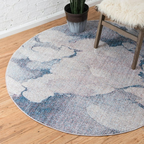 Unique Loom Rainbow Collection Area Rug - Reflective (6' 1" Round Blue Gray/Beige)