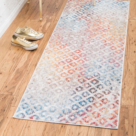 Unique Loom Rainbow Collection Area Rug - Spectral (2' x 6' 1" Runner Multi/Beige)