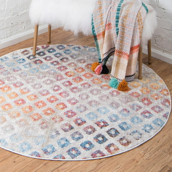 Unique Loom Rainbow Collection Area Rug - Spectral (3' 3" Round Multi/Beige)