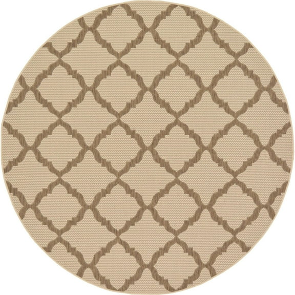 Unique Loom Raised Trellis Indoor/Outdoor Trellis Rug Beige/Brown 6' 1" Round Geometric Traditional Perfect For Patio Deck Garage Entryway