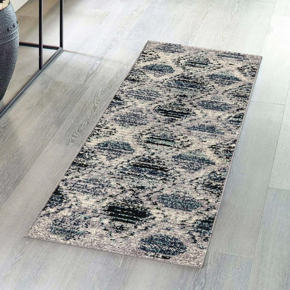 Unique Loom Tagine Collection Area Rug - Raja (2' 7" x 12' Runner Blue Gray/Ivory)