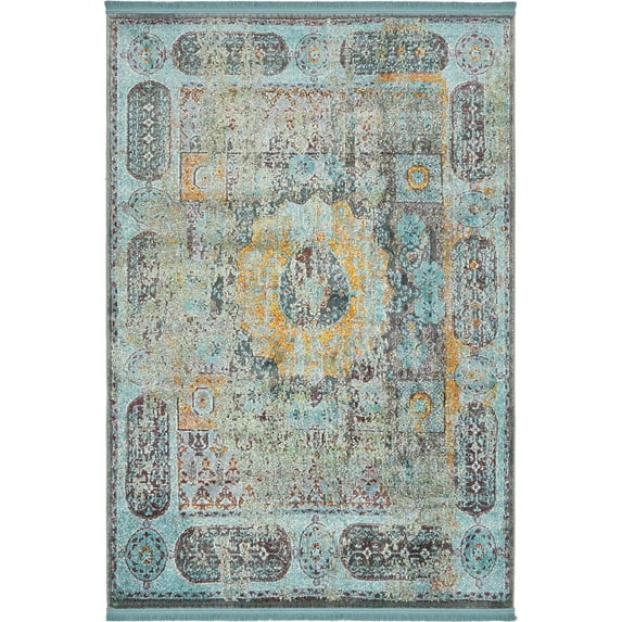 Unique Loom Raul Baracoa Rug Blue/Gray 4' 3" x 6' 1" Rectangle Border Modern Perfect For Living Room Bed Room Dining Room Office