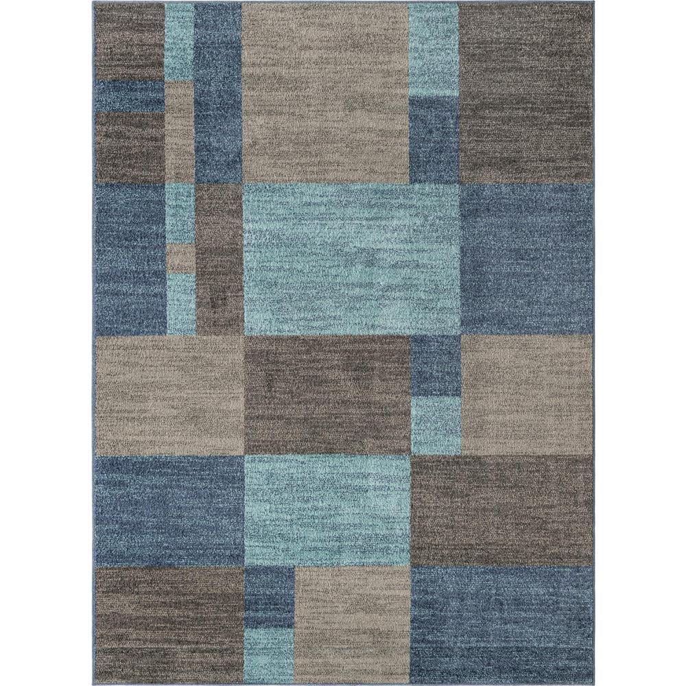 Blue and Gray Geometric 9' x 12' Synthetic Area Rug