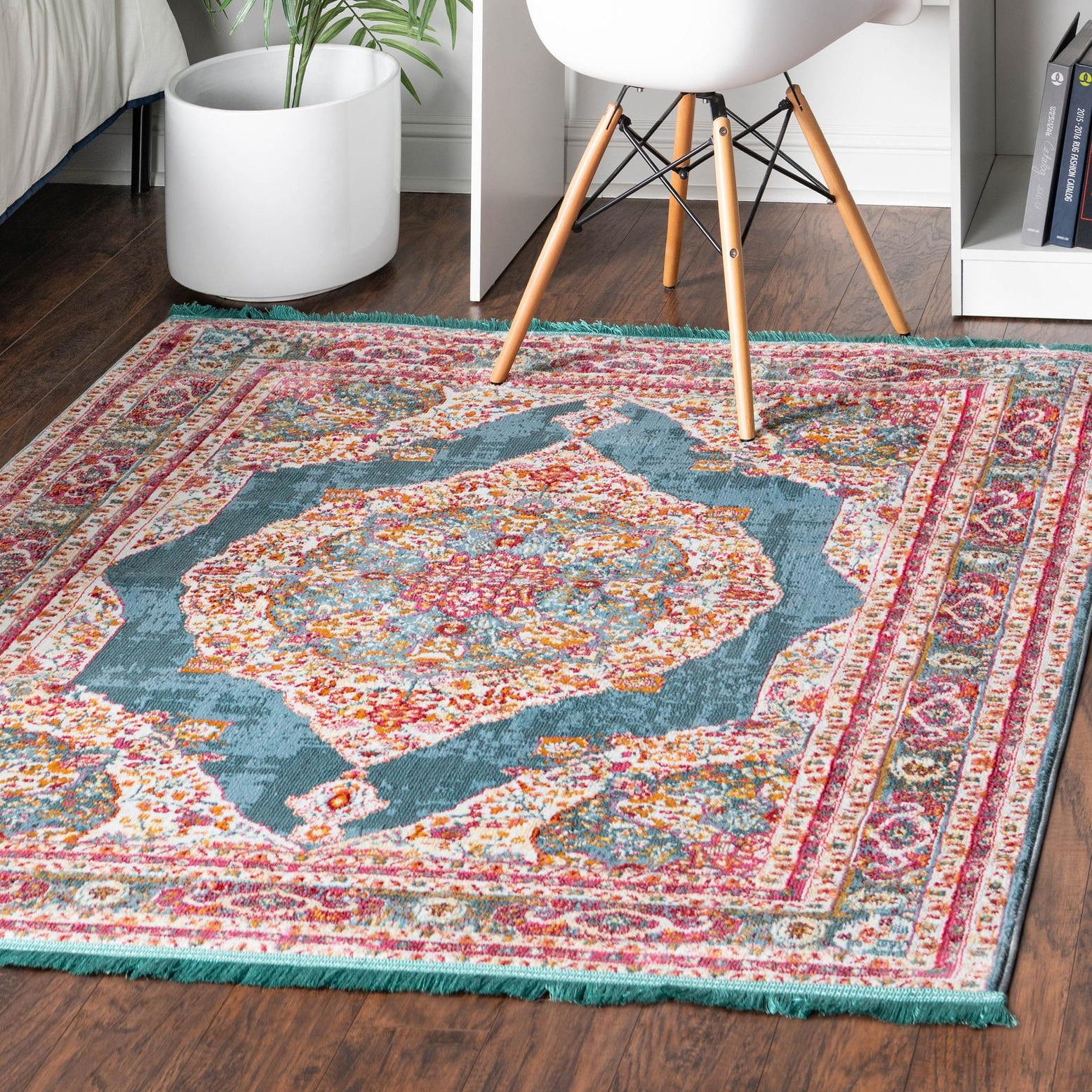Turquoise and Multicolor Square Synthetic Bohemian Area Rug