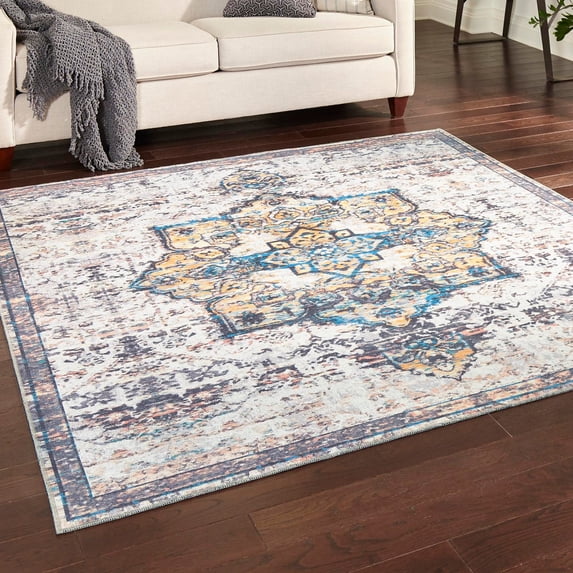 Unique Loom Renaissance Collection Area Rug - Roma (10' 6" Square Sea Salt White/Yellow)