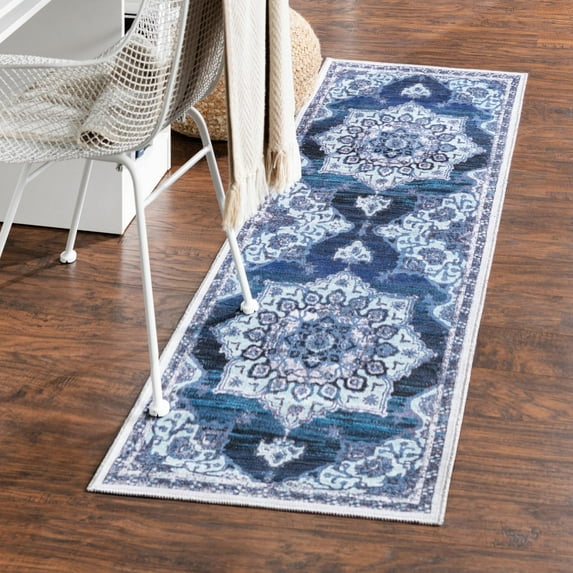 Unique Loom Renaissance Collection Area Rug - Roma (2' x 6' 1" Runner Navy Blue/Aqua)