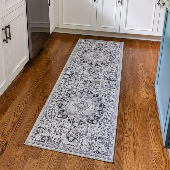 Unique Loom Renaissance Collection Area Rug - Roma (2' x 8' Runner Light Gray/Black)