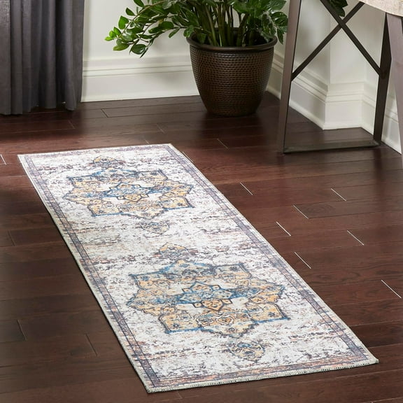 Unique Loom Renaissance Collection Area Rug - Roma (2' x 8' Runner Sea Salt White/Yellow)