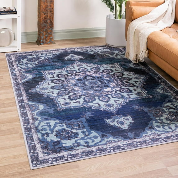 Unique Loom Renaissance Collection Area Rug - Roma (5' 11" x 9' Rectangle Navy Blue/Aqua)