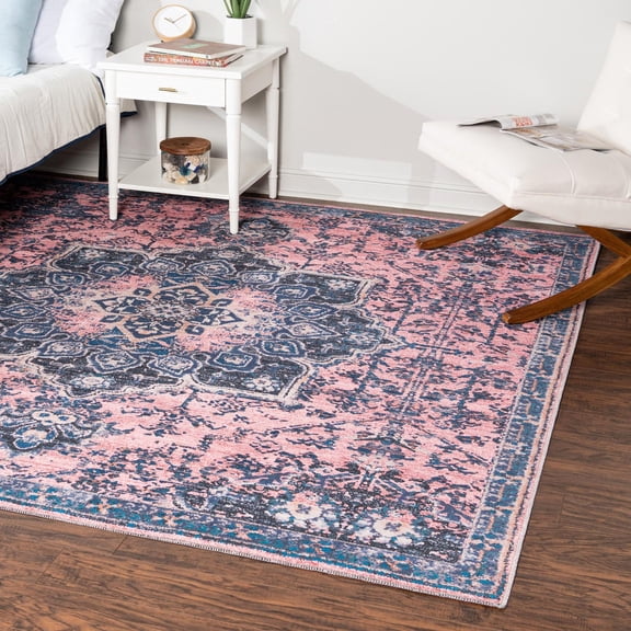 Unique Loom Renaissance Collection Area Rug - Roma (7' 3" Square Salmon Pink/Black)