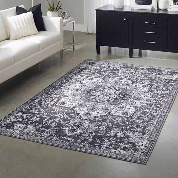 Unique Loom Renaissance Collection Area Rug - Roma (7' 3" x 10' Rectangle Dark Gray/Black)