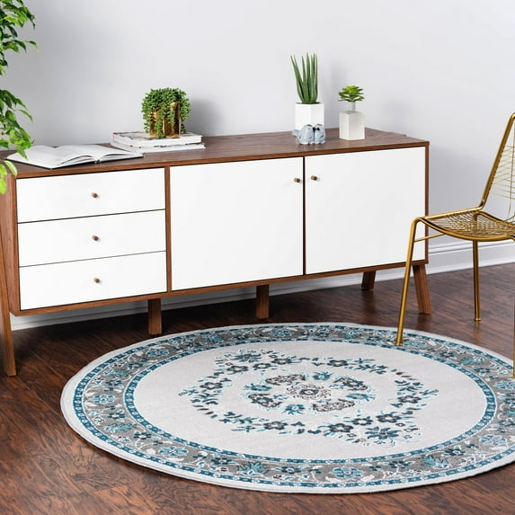 Unique Loom Lucerne Collection Area Rug - Reuss (5' 3" Round Gray/Blue)