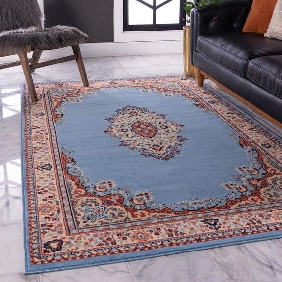 Unique Loom Reza Collection Area Rug - Washington (10' x 13' 1" Rectangle Light Blue/Cream)